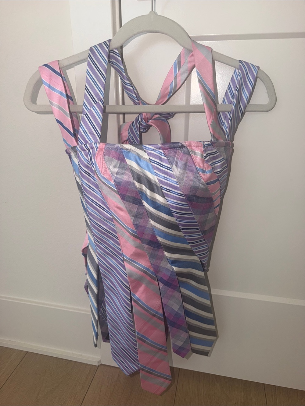 NWT Striped Pink & Blue Tie-Detail Corset Top